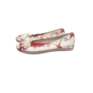 Lauren Ralph Lauren Emilia Ballet Flats Nautical‎ Rope Bow White Pink 8.5